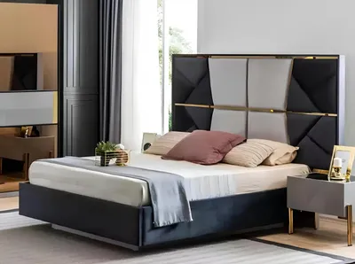 Produktbild von Bett 2x Nachttische 3 tlg. Schlafzimmer Set Design Modern Luxus Gruppe