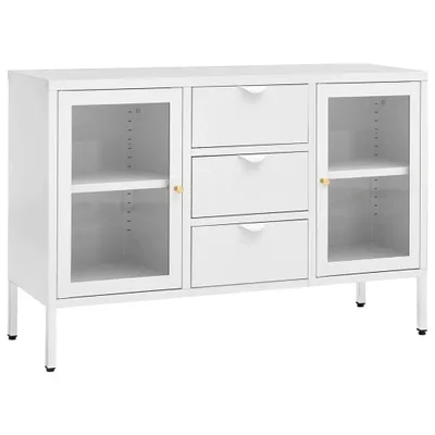 Immagine prodotto di Credenza Bianca 105x35x70 cm in Acciaio e Vetro Temperato