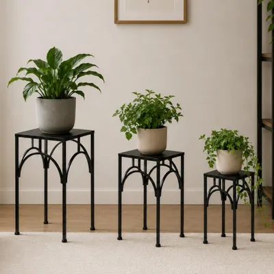 Produktbild von DanDiBo Blumenhocker Metall Schwarz Eckig Blumenständer Beistelltisch 96449 3er Set Pflanzenständer Blumensäule Modern Pflanzenhocker