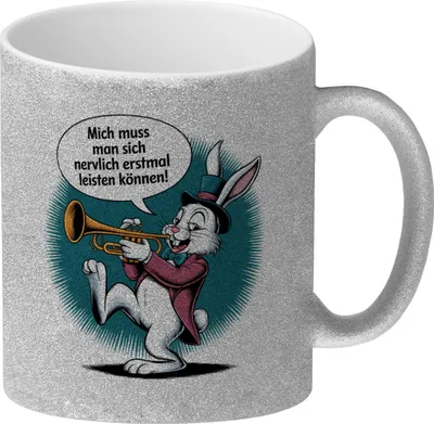Produktbild von Nerviger Hase Glitzer-Kaffeebecher mit Trompete - bin nervig