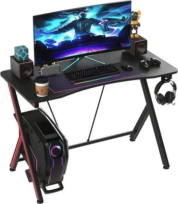 Productafbeelding van Ergonomische Gamingtafel met Bekerhouder en Koptelefoonhaak - Zwart 105 x 55 x 75 cm