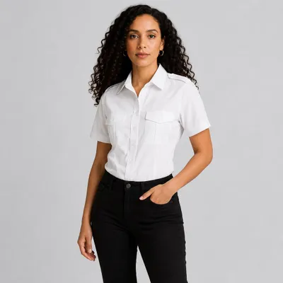 Produktbild von Damen Pilotenbluse halbarm weiß, Größe 36 : 36 : weiß : 60% Baumwolle 40% Polyester