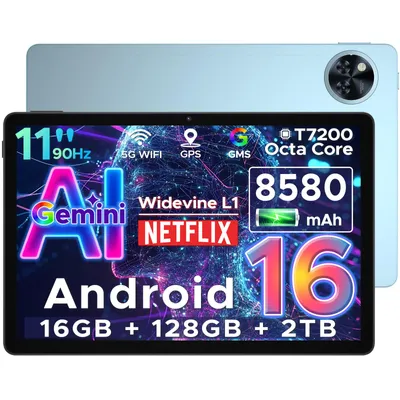 Produktbild von DOOGEE U11 Android 16 Tablet 11 Zoll, 16GB RAM+128GB ROM (2TB TF),  Unisoc T7200 Octa-Core, 8580mAh Akku, Widevine L1, Face ID, GPS, 3,5mm Klinke