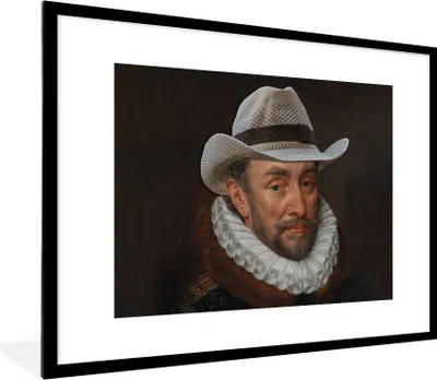 Produktbild von MuchoWow® Gerahmtes Poster Wilhelm von Oranien - Adriaen Thomasz - Cowboy 80x60 cm - Poster mit Schwarzem Bilderrahmen Wandposter Rahmen Foto Bilder - Schlafzimmer-Dekorationen - Fotoposter