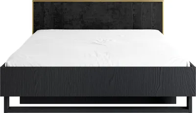 Immagine prodotto di Letto MONDO – 160x200 cm – Nero strutturato e dorato – Piedi in metallo – Rete inclusa