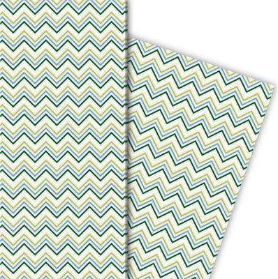 Produktbild von Grafisches Geschenkpapier mit Retro Zickzack in grün blau - G6359, 32 x 48cm