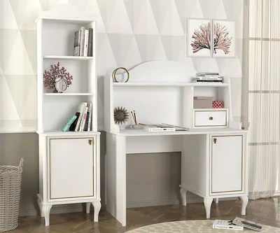 Produktbild von Schreibtisch mit Bücherregal Komfortabel Jugendzimmer Kindermöbel 2tlg. Weiß
