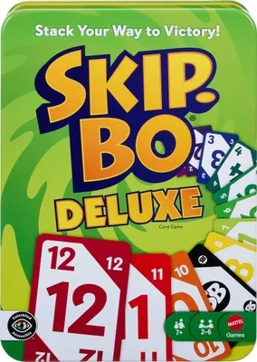 Produktbild von Mattel Games Skip-Bo Deluxe Kartenspiel für Kinder, Erwachsene und Familien, Karten für Farbenblinde geeignet, für 2 bis 6 Spieler, Kartenspiel, Abwurf, 7 Jahr(e), Familienspiel