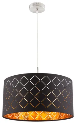 Produktbild von Hängeleuchte, Metall Textilschirm, schwarz gold, H 140cm