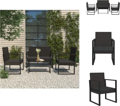 Produktbild von vidaXL 4-tlg. Garten-Lounge-Set mit Kissen Schwarz Poly Rattan -  Gartensofas