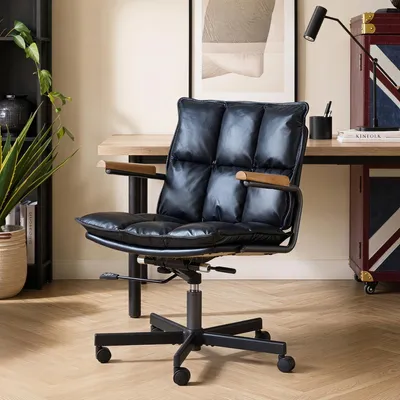 Produktbild von Bürostuhl Leder Ergonomischer Schreibtischstuhl Drehstuhl Chefsessel Höheneinstellbar Armlehnen Schwarz