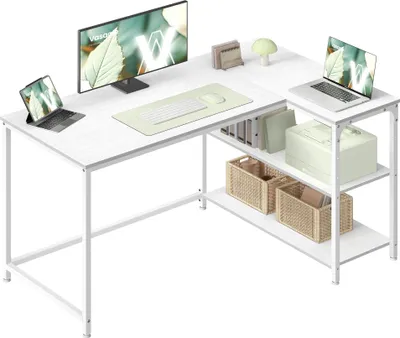 Produktbild von VASAGLE Schreibtisch mit Stauraum, L-Form Computertisch, höhenverstellbare Ablage, Büro, 120 x 80 cm, weiß