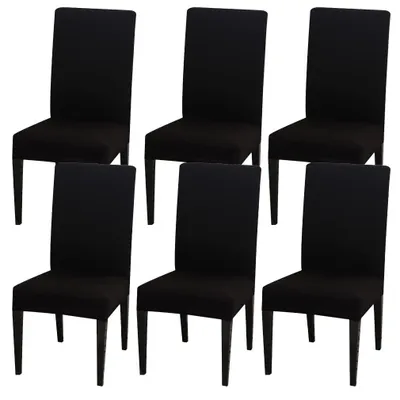 Stuhlbezüge mit Rückenlehne, 6 Stück, elastisch, schwarz