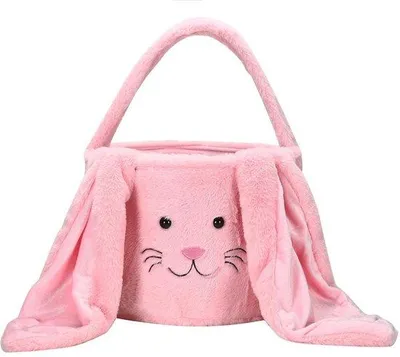 Produktbild von Plüsch-Häufchen-Eierkorb für Kinder, rosa Eierkorb im Form eines Hasen mit langen, weichen Ohren, süßer Aufbewahrungskorb für Ostereierjagd, Süßigkeiten und Geschenke