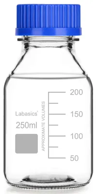 Runde Medienvorratsflasche GL45, Borosilikatglas, 250 ml