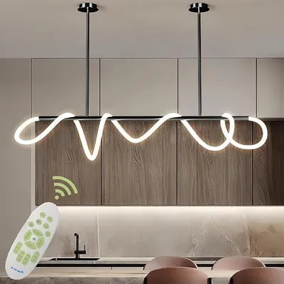 Productafbeelding van Hanglamp voor eettafel, LED, dimbaar, hanglamp voor eetkamer, 3000K-6500K, lineaire, zelfmontabele hanglamp met afstandsbediening, 31W eettafellamp, hanglamp met verstelbare hoogte voor eettafel (zwart, 150 cm)