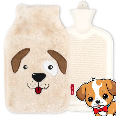 Immagine prodotto di Grande borsa dell'acqua calda di SOXO - Scaldacqua - Borsa dell'acqua calda in gomma con rivestimento in peluche - Motivo cane - 1,8 l