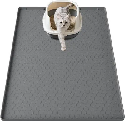 Productafbeelding van Kattenbakmat groot 86 x 56 cm - grijs - waterafstotend - voorkomt rommel - SnelShoppen
