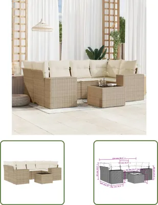 Produktbild von The Living Store 7-tlg. Garten-Sofagarnitur mit Kissen Beige Poly Rattan