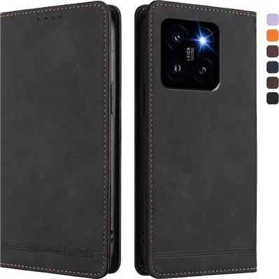 Immagine prodotto di Custodia per Xiaomi 14 Pro, custodia retro in Finto cuoio con supporto e slot per carte Nero