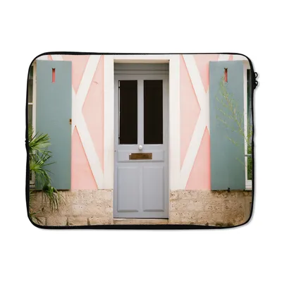 Produktbild von MuchoWow® Laptop Hülle 17 Zoll Laptoptasche Rosa - Tür - Architektur - Haus - Zipper - Schutzabdeckung