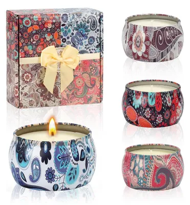 Image de Coffret cadeau de bougies parfumées pour femmes, comprenant 4 bougies en cire de soja, 125g par bougie, avec 4 parfums naturels