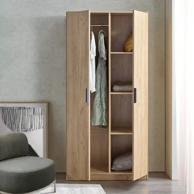 Image de Armoire 'Eiselfing' 176 x 80 x 52 cm avec 2 portes, 1 tringle, 4 compartiments imitation chêne