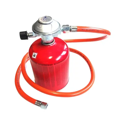 Produktbild von Zatechs Camping Gas Set für Gaskartuschen 7/16" inkl. Regler + 500g Kemper Gas + 1.5m Schlauch Schnellkupplung Typ 21 (DN5) für Gasgrill