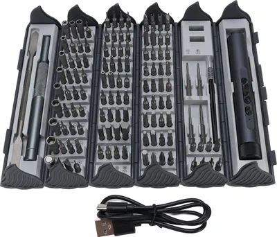 Obrázok produktu pre akumulátorový elektrický skrutkovač 124 v 1, dobíjacia opravárenská súprava s úložným boxom pre elektroniku, mobilné telefóny, fotoaparáty, notebooky