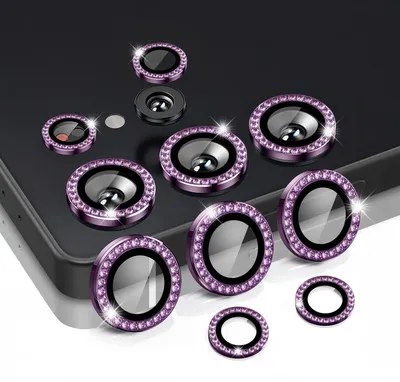 Produktbild von Kamera Linsenschutz Glas Set mit Schmucksteinen für Samsung Galaxy S25 Ultra Schutzglas Camera Linse Schutz Panzerfolie 9H Dunkles Violett