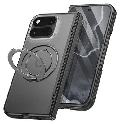 Imagen del producto de Funda para Google Pixel 11 Pro Fold con soporte giratorio y cristal protector, color negro/transparente