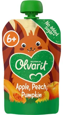 Produktbild von Olvarit Knijpfruit Apfel, Pfirsich & Kürbis 6+ Monate 100ml Baby Fruchtpüree