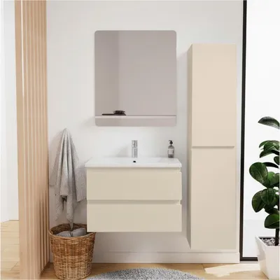 Produktbild von Einzelwaschtisch-Set 60 cm + Wasserhahn + Spiegel + SORRENTO-Säule