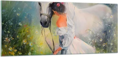 Produktbild von Bilder auf glas - Frau Wiese Pferd - 100x40cm - Glasbilder - Wandbilder - Kunstdruck - zum Aufhängen bereit - Wanddekoration aus Glas - Glas Bilder - Wandbild auf Glas - Einteilig - GAB100x40-3470