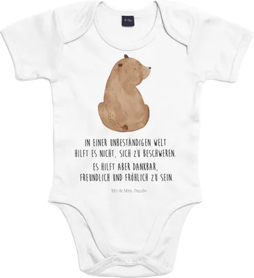 Produktbild von Mr. & Mrs. Panda Einteiler Bär Schulterblick 3. - 6. Monat - Heather Grey - Geschenk, Kurzarmbody, overall baby, Weisheit, Selbstachtung, Babybody, babykleidung body