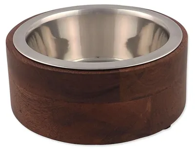 Immagine prodotto di Ciotola per cani Miska Dog Fantasy, acciaio inossidabile con base in legno, capacità 400 ml