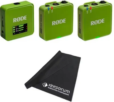 Productafbeelding van Rode Microfoon-draadloos systeem Wireless GO Gen 3, groen, met bijbehorende doek