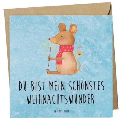 Produktbild von Mr. & Mrs. Panda Grußkarte Maus Weihnachten - Eisblau - Geschenk, Klappkarte, anlasskarte, Weihnachtsmotiv, faltkarte, Mäuschen, Frohe, Glückwunschkarte, Weihnachtsgruß