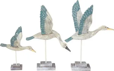 Obrázok produktu pre Drevené vtáčie figúrky – Dekoratívne drevené vtáky – Pobřežní štýl – 3 kusy, 30–50 cm