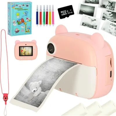 Obrázok produktu pre KIK KX3573_1 Detský instatntný fotoaparát s termotlačiarňou, 32 GB, medveď, ružová