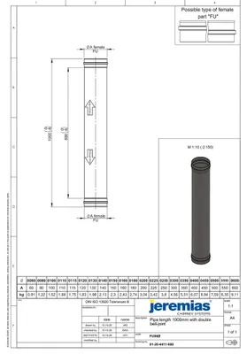 Produktbild von EW-FU Längenelement 1000 mm mit Doppelmuffe Ø 130 mm