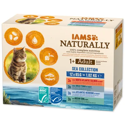 Imagen del producto de IAMS Naturally, alimento húmedo para gatos, con pescado, 12 latas de 85 g