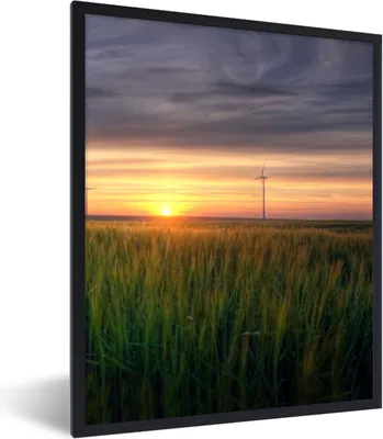 Produktbild von MuchoWow® Gerahmtes Poster Windmühle - Sonne - Gras 60x80 cm - Poster mit Schwarzem Bilderrahmen Wandposter Rahmen Foto Bilder - Premium - Wanddeko Wohnzimmer