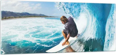 Produktbild von Bilder auf glas - Surfen Surfer Ozean Welle - 100x40cm - Glasbilder - Wandbilder - Kunstdruck - zum Aufhängen bereit - Wanddekoration aus Glas - Glas Bilder - Wandbild auf Glas - GAB100x40-2785
