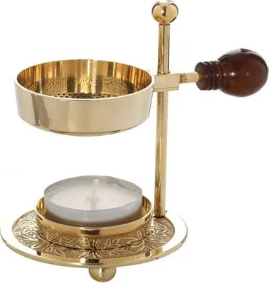 Produktbild von 2x Verstellbares Räucherstövchen Messing Holzgriff Gold Räuchergefäß Klein 1522