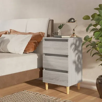 Produktbild von vidaXL Nachttisch mit Massivholz-Beinen Grau Sonoma 40x35x69 cm