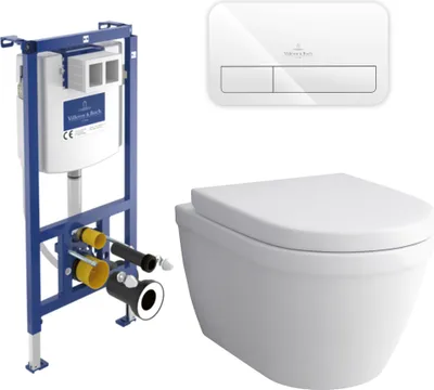 Produktbild von Alpenberger Spülrandloses Dusch WC Set mit ViConnect (Villeroy & Boch) Unterputz-Spülkasten + Betätigungsplatte | Wandhängende Toilette mit WC Sitz Softclose | Komplettset für Badezimmer (8201 UNI)