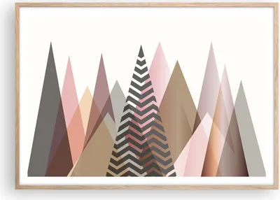 Produktbild von Gerahmtes Poster - Rahmen in heller Eiche - Berge Dreiecke Abstraktion - 100x70 cm - Wand Bild - Wanddeko - Wandbilder - Kunstposter - Wandposter - Bilderrahmen - Bilder - P2NAA100x70-4402