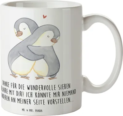 Produktbild von Mr. & Mrs. Panda Pott 7. Hochzeitstag Kupferhochzeit - Weiß - Geschenk, Trinkbecher, Dankbarkeit, Ehejubiläum, haferl, Tasse, Kaffeetasse, Liebe und Zusammenhalt, schöne