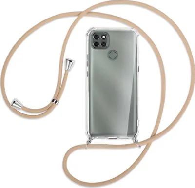 Produktbild von Handykette Backcover-Schutzhülle mit Band (Metall silberfarben) für Motorola Moto G9 Power - beige